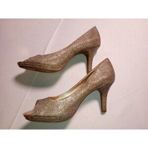 Bandolino B Flexible Size 9 Medium Gold‎ Sparkle 3.5" Heels -MINOR ISSUES